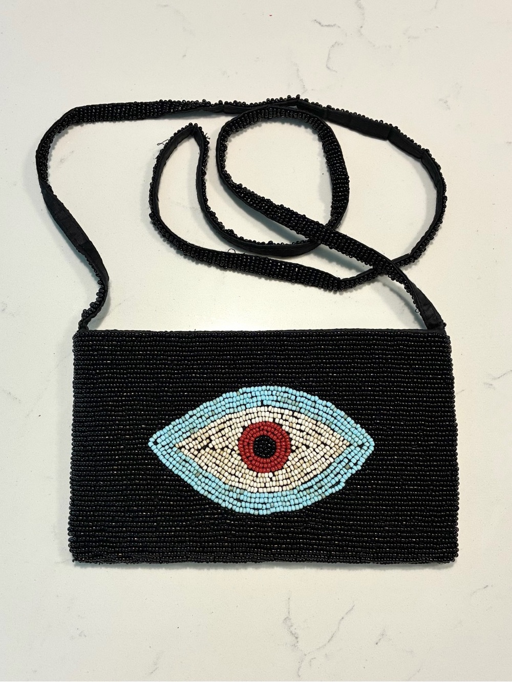 Third Eye Beaded Crossbody Clutch Purse. 7.5”W x 4.5” H.